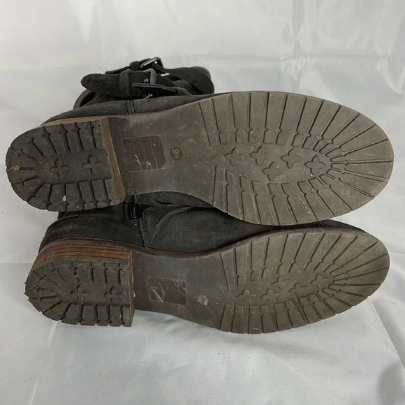 DOLCE VITA Suede Moto Boots Grey Leather Buckle Strap Zip Low Heel Grunge 9.5 - Picture 9 of 13